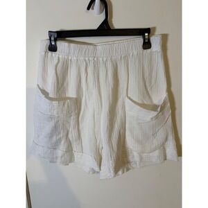 Deja Blue Premium Womens White Cotton Gauze Elastic Waist Patch Pocket Shorts XL